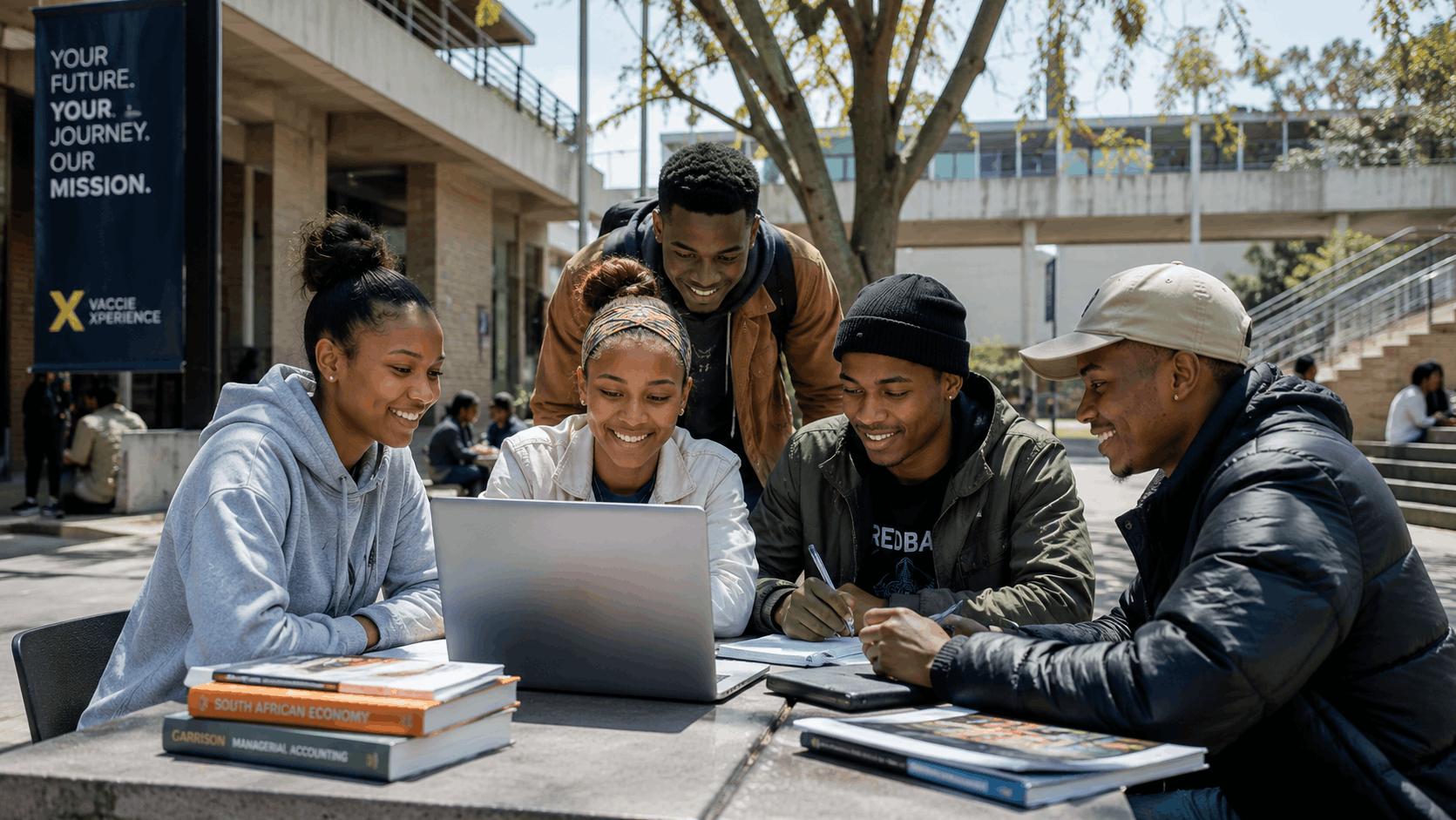 collaboration in the campus courtyard